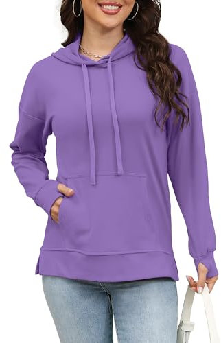 Señoras Sudaderas con Capucha más Sudaderas de Manga Larga con Capucha de Invierno Casual Bolsillo Canguro Prendas de Punto Lila 2XL