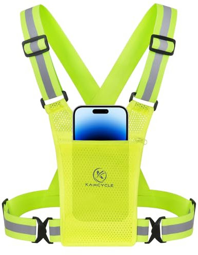 KAMCYCLE Reflektierende Laufweste mit Handytasche, Joggen Handyhalterung, Fahrrad Reflektorweste, Leuchtweste für Damen und Herren (fluoreszierend gelb)
