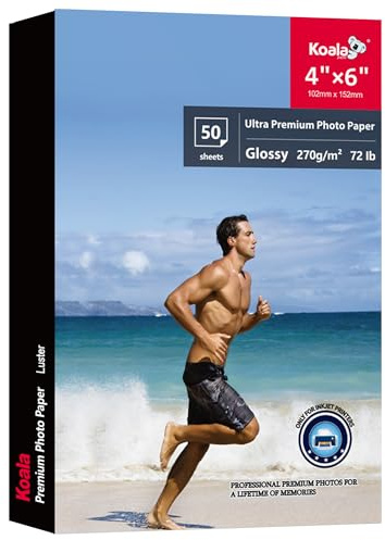 Koala Ultra Premium Photo Paper 4x6 In Glossy Photo Printer Paper for Inkjet Printer Water Resistant 50 Sheets 72lb