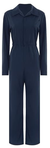 Sinleey Womens Long Sleeve Coverall Mechanic Uniform Workwear Boiler Suit Overalls Loose Fit Jumpsuit Rompers Navy Blue M