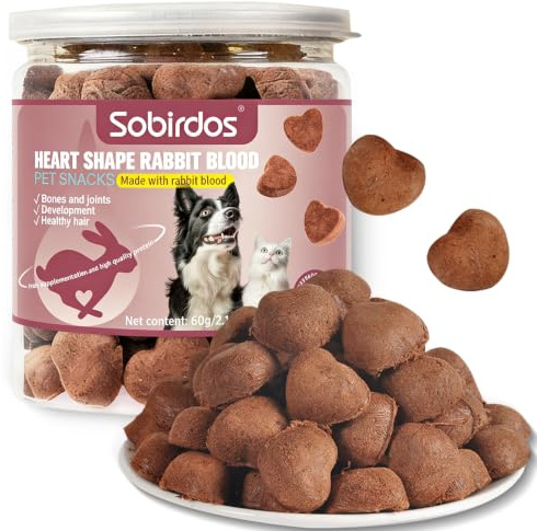 Gefriergetrocknetes Kaninchenblut in Herzform, proteinreiches gefriergetrocknetes Tierfutter für Hunde und Katzen, zusätzliches Eisen.Snacks mit frischen Zutaten, 2,1 oz (S, Kaninchen)