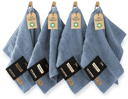 ZWOLTEX - Premium Gästehandtücher 30x50 Blau [4er Set - 650 g/m²], 100% Bio Baumwolle GOTS Zertifizert, ÖKO-TEX, Ultra Weich & Saugfähig - Queen Collection