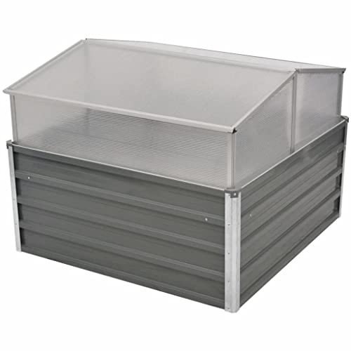 Festnight Hochbeet mit Deckel Frühbeetaufsatz Hochbeet mit Frühbeet Aufsatz Hochbeet mit Abdeckung Mini Gewächshaus Balkon Frühbeet Metall Treibhaus Klein mit Dach 100x100x85 cm Grau