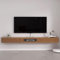 DEOPXF Meuble TV Suspendu en Bois Massif Design Mural Gain de Place Texture Naturelle Meuble TV Bas Coins Arrondis Glissière Silencieuse(Teak Color,180cm)