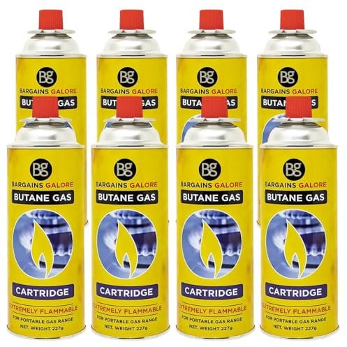 Pack of 8 Butane Gas Canisters - EN417 Camping Gas Bottle Canister Cylinders for BBQs, Weed Burner, Blowtorch & Stoves, Reliable Propane Refill, Long-Lasting & Safe for Festivals, Outdoor Cooking