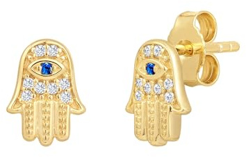 Rafaela Donata Damen Ohrstecker aus 925/- Sterling Silber gelbvergoldet 14 Karat mit Zirkonia weiß Hand der Fatima