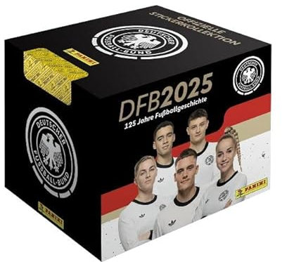 DFB 2025 – 125 Jahre Fußballgeschichte – Stickerbox mit 36 Tüten + Heartforcards® Versandschutz