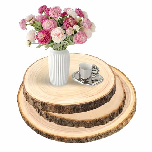 Natural Wood Slices for Centerpieces 3Pack Large Round Wood Slabs | Rustica Board Rustic Wooden Discs for Wedding Table Decor Christmas Ornaments Holiday Decorations 22-23cm, 23-26cm, 30-33cm
