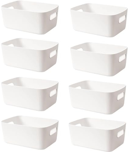 8 Stück Aufbewahrungsbox Kunststoff Aufbewahrungskorb mit Griffen Küchenschrank Organizer Box Körbe Aufbewahrung Kunststoffbox für Badezimmer Regal Kunststoffbox (Weiß)