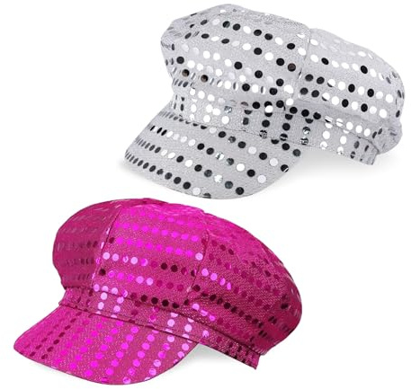 EUPSIIU 2 Stück 70er Jahre Pailletten Hut Abba Hut für Damen Mädchen Silber und Rose Glitzer Disco Party Hüte Abba Kostüm Zubehör für Cosplay Retro Party Disco Junggesellinnenabschiede Nacht