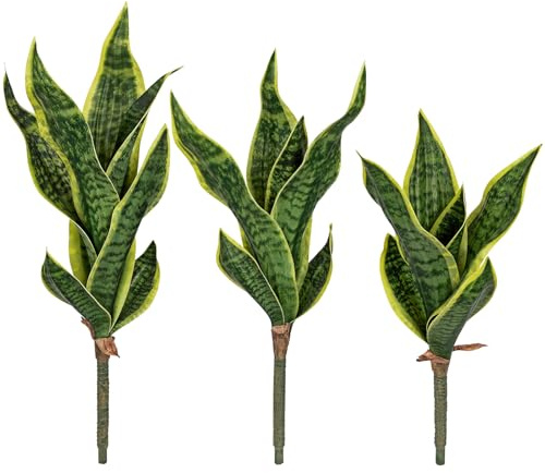 Hollyone 3 Stück Künstliche Sansevieria Bogenhanf Kunstpflanze wie echt Schlangenpflanze 60cm/54cm/43cm Künstliche Agave Dekopflanze Kunstzweige für Vase Hause Büro Garten Deko, Hellgrün