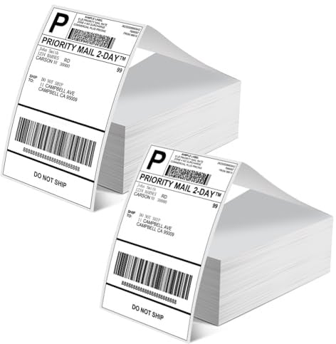 Phomemo Versandetiketten 4×6 DHL Etiketten, 1000 Blatt (2 Packungen à 500 Blatt) Thermodrucker c Kompatibel Mit Phomemo, MUNBYN Etikettendrucker, Polono Versandetiketten Drucker (Weiß, 100mm× 150mm)