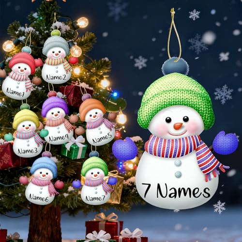 7 Pcs Personalised Christmas Snowman Ornaments with Name - Custom Xmas 2025 Decoration for Christmas Tree Hanging Ornament for Family Name, Friends