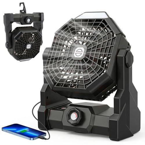Qoosea Ventilateur de Camping Portable Tente Ventilateur 24000mAh 3 en 1 Ventilateur de Tente Extérieure avec Lumière LED de Classe 3 à 4 Vitesses pour la Pêche en Plein air de Voyage de Tente