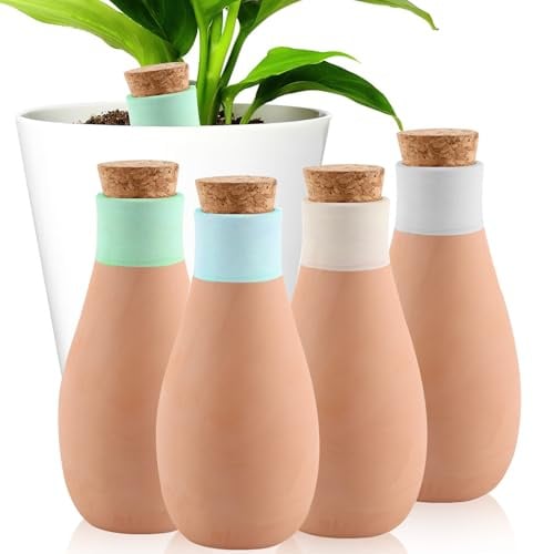 SilverChry Grande 4 Piezas Globos de Terracota Autorriego 400ml,Terracota Kit de Riego Automático,para Plantas de Interior y Macetas de Balcón,Riego de la Zona de la Raíz (Forma de la Botella)