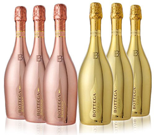 Bottega Gold Prosecco Doc Vin Blanc Mousseux Brut NV and Bottega Rosé Gold Vin Mousseux Rosé Brut NV 75 cl - 6 bouteilles