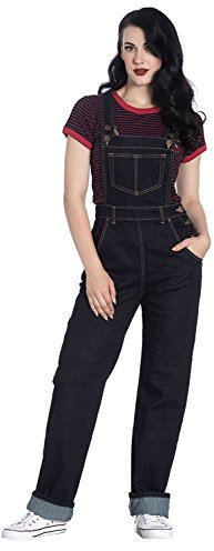 Hell Bunny Salopette Elly May Denim Jeans Anni 1940 1950 Vintage Retro Rockabilly - Blu Marino (S)