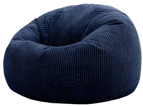 Icon Kingston Sitzsack Cord, Dunkelblau, Sitzsack Erwachsene mit Füllung, Bean Bag, Cord Sessel, Lounge Sessel, Lounge Stuhl, Schlafzimmer, Wohnzimmer, Wohnzimmer Möbel