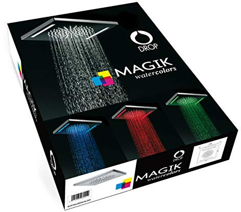 Soffione AQUArelax MAGICO led cromoterapia quadrato 26x26 in acciaio cromato lucido AISI304 super mirror anticalcare