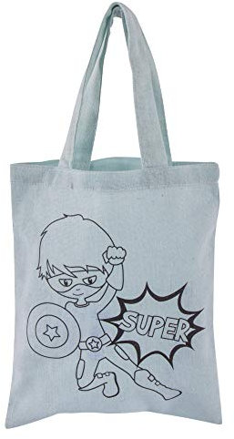 Rayher 53984356 Baumwoll-Tasche bedruckt, Motiv Superheld, hellblau, 20 x 25 cm, zum Bemalen, Stoffbeutel, Jutebeutel klein