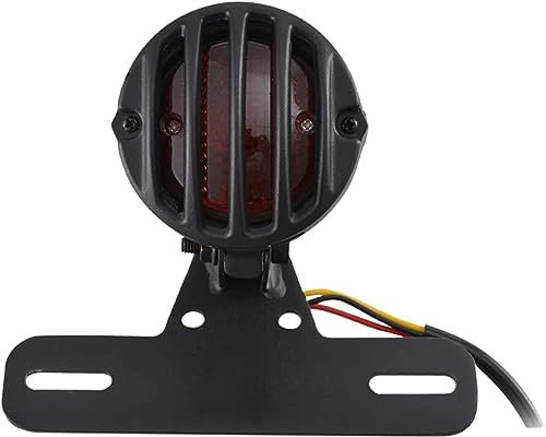 NATGIC Motorrad-Rücklicht, 12V Universal-Motorrad-Bremslicht Vintage Retro-Look Heckleuchte mit Kennzeichenhalter für alle Arten von modifizierten Motorrädern und Fahrrädern - Schwarz