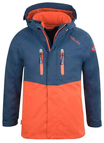 Trollkids Kinder Bryggen wasserdichte winddichte 3in1 Jacke, Mystik Blau/Orange, Größe 152