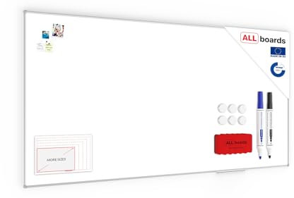 ALLboards Magnetisches Whiteboard 240x120cm Magnettafel mit Aluminiumrahmen Premium EXPO und Stifteablage, Weiß Magnetisch Tafel, Trocken Abwischbar, Wiederbeschreibbar Weißtafel