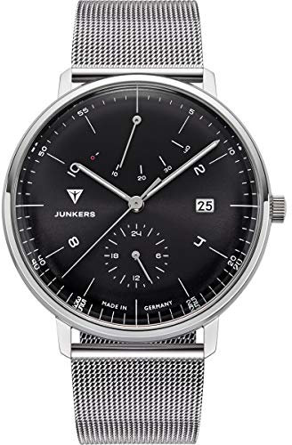 Junkers Bauhaus 41mm Analog Automatik Herrenuhr Gangreserve Edelstahlarmband schwarz 9.11.01.02.M