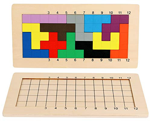 TOWO Holz-Pentomino Puzzle, Tangram-Knobelspiel für Kinder | Holz-Pentomino und Tangram-Puzzle für Logik, Geometrie und Konzentration; Reisespiel für Kinder und Erwachsene.