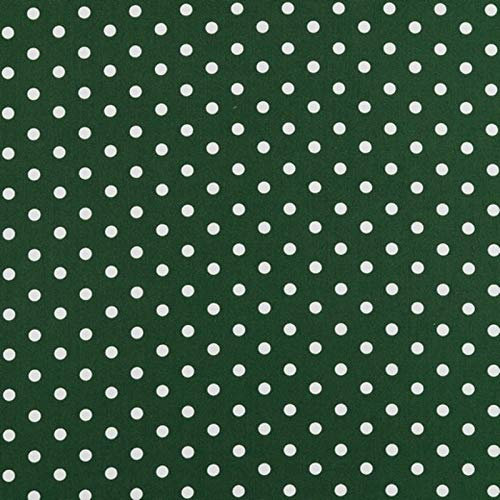 Stoff Meterware Punkte 7 mm Baumwolle - 1 Meter, Schadstoffgeprüft, Gepunktet, Tupfen, Dots, Baumwollstoff, Kinderstoff, Dekostoff, Karneval, Fasching, Kostüme (Weiß auf Dunkelgrün)