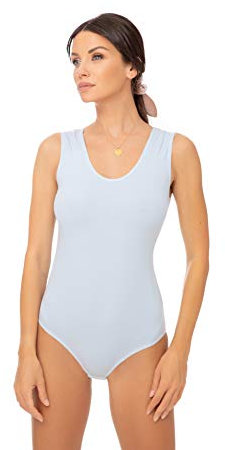 Evoni Damenbody l Damen Overall Bodysuit mit Rundhals l breite Träger l Verschluß-Haken l Unterzieh-Body mit optimaler Passform l sportlicher Damen-Body XXL Hellblau