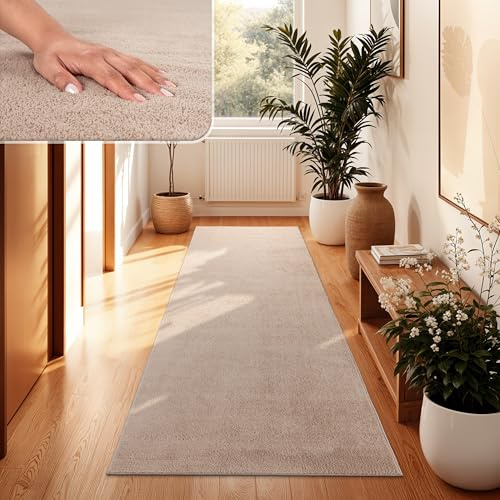 Paco Home Alfombra Moderna y Suave para Salón a Pelo Corto Lavable Fluffy Uni Efecto Piel Intemporal Elegante Antideslizante Fácil de Limpiar, tamaño:60x100 cm, Color:Beige