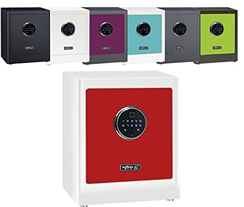 mySafe Premium 350 | elektronischer Schrank-Tresor | Zahlencode & Fingerscan | modernes Design | hohe Sicherheit | Rot/Weiß