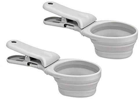 Navaris 2X Medidor pienso para Mascotas - Set de cucharas medidora para Comida Arena de Perro Gato - Palas para Servir en comedero con Clip de Agarre