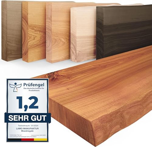 LAMO Manufaktur Étagère Murale en Bois Massif, Bord irrégulier, étagère Flottante Pure, sans Fixations, sans Trous, Foncé 120cm, LW-01-A-004-120