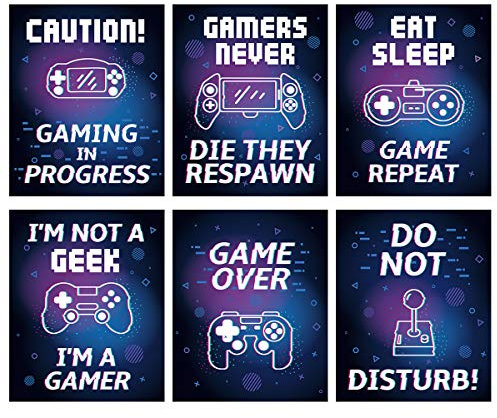 ANHUIB Gaming Poster,Video Game Art printing, Inspirational Gaming Quote Art Print,Set of 6(8” x 10”) Gamepad Canvas Posters for Kids Boy Bedroom Playroom Home Decoration, No Frames