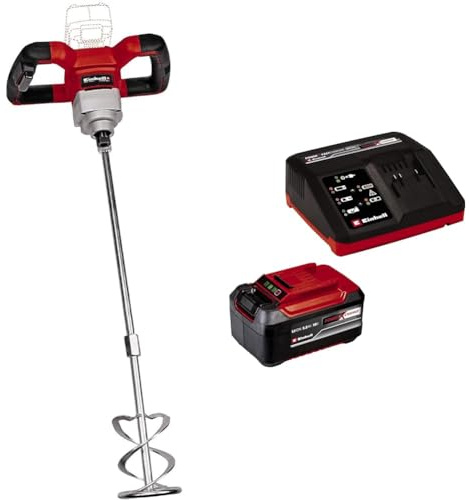 Einhell Mélangeur pour peinture et mortier sans fil TE-MX 18 Li-Solo (variateur électr. permettant d’adapter le fonctionnement aux différents matériaux/utilisations) avec Chargeur et Batterie 5,2Ah