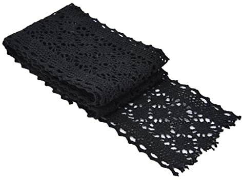 10 Yards Baumwollbesatz Spitzenband 5,8 Cm / 2,28 Zoll Breite mit Exquisitem Muster für Tuchdekor-Hochzeitsparty(Schwarz)