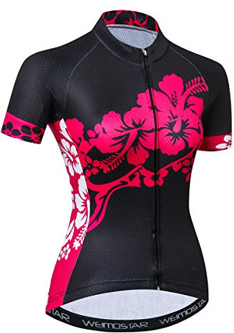 Damen Radtrikot Bike Fahrradbekleidung Shirt Tops Jacke Sommer, Rose, Mittel