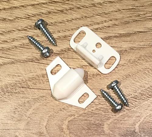 Small White Roller Catch Door Latch - Screws Included/Caravan Cupboard Cabinet