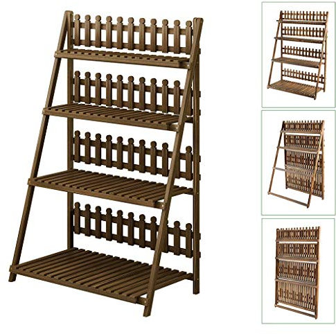 ZJDYDY Klappbarer Blumenständer aus Massivholz, 4-stöckiger Pflanzenständer zum Aufhängen, Blumenregal, Blumentreppe, für den Innen- und Außenbereich, Garten, Balkon, 60/80/100 cm