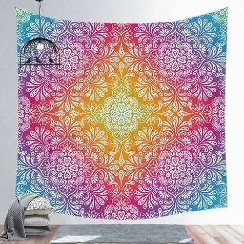 EHOMERY Tapisserie Hippie Wandteppich Mit Figur Grafik Bunt Boho-Mandala Wandteppiche Wanddekoration Jugendzimmer Junge Wandbehang Wandschmuck Groß Schlafzimmer Wohnzimmer 95X73Cm