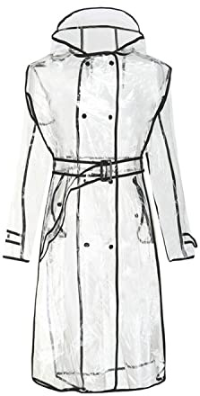 Fecialy Transparenter Regenmantel für Damen Eva Wasserdichter transparenter Regenmantel-Poncho mit Kapuze und Gürtel