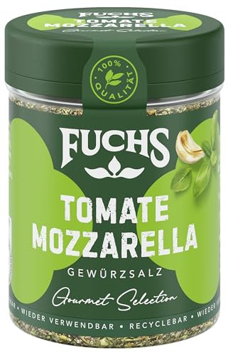 Fuchs Gourmet Selection Mediterran – Tomate Mozzarella Gewürzzubereitung, nachfüllbares Tomate Mozzarella Gewürz, Gewürzmischung mit Kräutern, für vielfältige Mozzarella-Variationen, vegan, 80 g