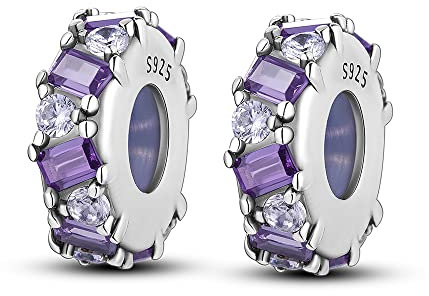 Parmuz Stopper Perlen Charms für Charm-Armbänder 925 Sterling Silber Clip Rondelle Spacer Charm mit Gummi innen Schmuck Geschenk für Frau