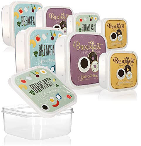 com-four® set di scatole da 8 pezzi - contenitori per il pranzo in quattro dimensioni - contenitori per il campeggio, i picnic e i viaggi - contenitori per (8 pezzi - Breakfast)