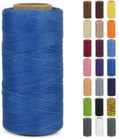 LEREATI Filo Cerato 0.8mm x 260m 150D Cordino Cuoio Filo da Cucito, Cordoncino Piatto Cerato per Legatoria, Creazione di Gioielli, Tela, Uncinetto, Cucire in Pelle, Portafoglio (Azzurro)