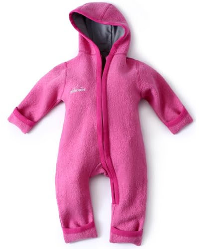 gipfelsport Wollwalk Overall Baby - Walkoverall aus Wollfleece | Walkanzug aus Merinowolle, Schurwolle, Walkwolle | Größe 62/68 in pink mit langem Reißverschluss