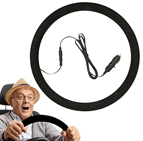 Jinmen Beheizte Lenkradhülle | Schnell wärmende Lenkradheizung, rutschfest, 12 V Autozubehör, Muss für das Auto, Schutzhülle, Winter, hält warm und bietet mehr Sicherheit