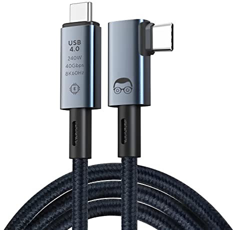 Thunderbolt 4 - 90° Winkel Kabel, Unterstützt 4k 8K HD Display, 40 Gbit/s Datentransfer, Monitorkabel, 240W USB C Ladekabel Schnellladekabel, Typ-C Laptops, Hub, Docking-Station, etc 90 Grad, 50cm